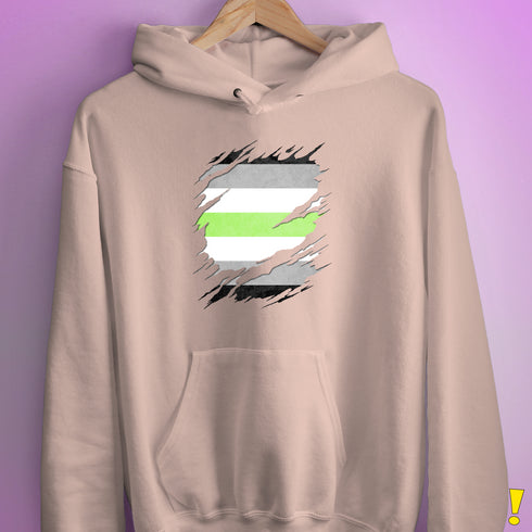 Agender Pride Flag Ripped Reveal Hoodie - Light Pink